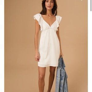 Altar'd State White Mini Dress with Ruffle Sleeves